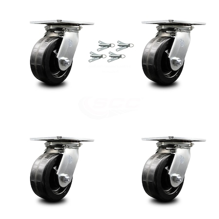 Service Caster 5 Inch Phenolic Caster Set with Roller Bearings and Swivel Locks SCC-35S520-PHR-BSL-4